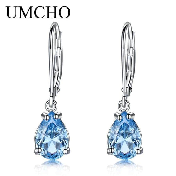 Planet Gates UMCHO Water Drop Created Sky Blue Topaz Clip Earrings Gemstones 925 Silver Jewelry For Women Elegant Wedding Gift Fine Jewelry