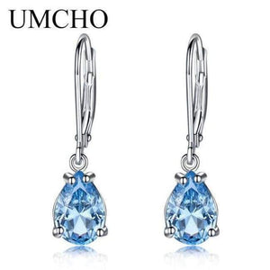Planet Gates UMCHO Water Drop Created Sky Blue Topaz Clip Earrings Gemstones 925 Silver Jewelry For Women Elegant Wedding Gift Fine Jewelry