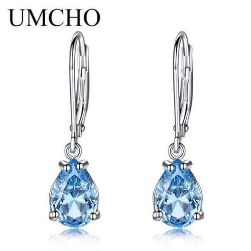 Planet Gates UMCHO Water Drop Created Sky Blue Topaz Clip Earrings Gemstones 925 Silver Jewelry For Women Elegant Wedding Gift Fine Jewelry