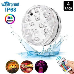 Planet Gates Underwater LED Light Submersible IP68 Waterproof Battery Operated Remote Control Multi Color 10 LED RGB Swimming Pool Night Lamp