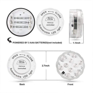 Planet Gates Underwater LED Light Submersible IP68 Waterproof Battery Operated Remote Control Multi Color 10 LED RGB Swimming Pool Night Lamp