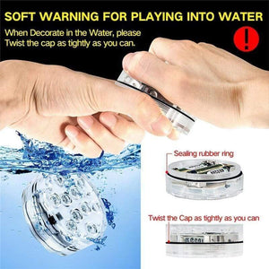 Planet Gates Underwater LED Light Submersible IP68 Waterproof Battery Operated Remote Control Multi Color 10 LED RGB Swimming Pool Night Lamp