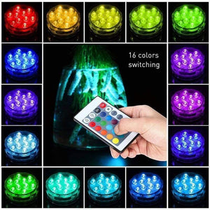 Planet Gates Underwater LED Light Submersible IP68 Waterproof Battery Operated Remote Control Multi Color 10 LED RGB Swimming Pool Night Lamp
