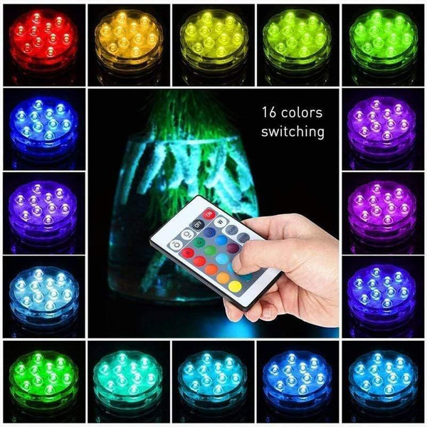 Planet Gates Underwater LED Light Submersible IP68 Waterproof Battery Operated Remote Control Multi Color 10 LED RGB Swimming Pool Night Lamp