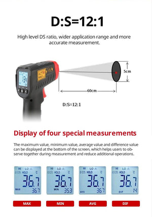 Planet Gates UNI-T Digital Thermometer UT306S UT306C Non-contact industrial Infrared Laser Temperature Meter Temperature Gun Tester-50-500