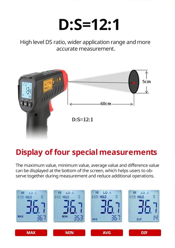 Planet Gates UNI-T Digital Thermometer UT306S UT306C Non-contact industrial Infrared Laser Temperature Meter Temperature Gun Tester-50-500