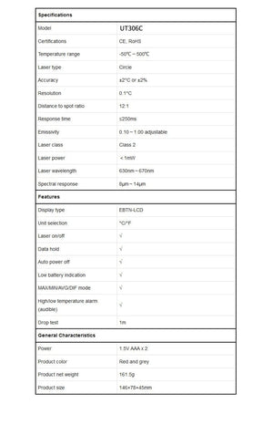 Planet Gates UNI-T Digital Thermometer UT306S UT306C Non-contact industrial Infrared Laser Temperature Meter Temperature Gun Tester-50-500