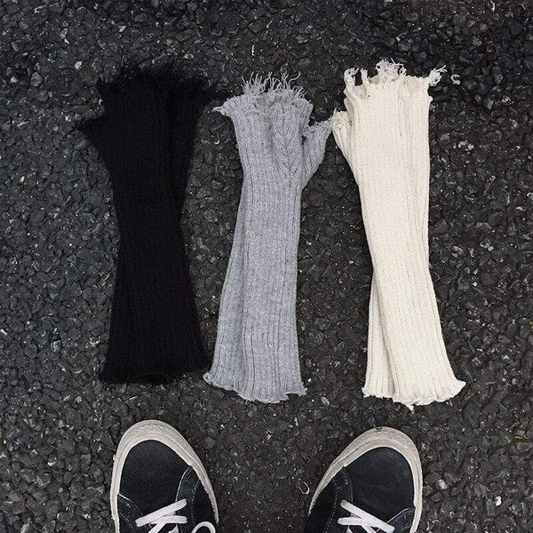 Planet Gates Unisex Fingerless Cuff Knit Gloves Women Men Elbow Length Mittens Broken Cool Stretch Arm Warmer Black Gray Beige