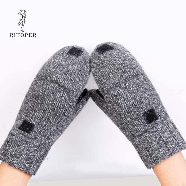 Planet Gates Unisex Plus Thick Male Fingerless Gloves Men Wool Winter Warm Exposed Finger Mittens Knitted Warm Flip Half Finger Glove