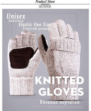 Planet Gates Unisex Plus Thick Male Fingerless Gloves Men Wool Winter Warm Exposed Finger Mittens Knitted Warm Flip Half Finger Glove