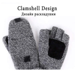 Planet Gates Unisex Plus Thick Male Fingerless Gloves Men Wool Winter Warm Exposed Finger Mittens Knitted Warm Flip Half Finger Glove