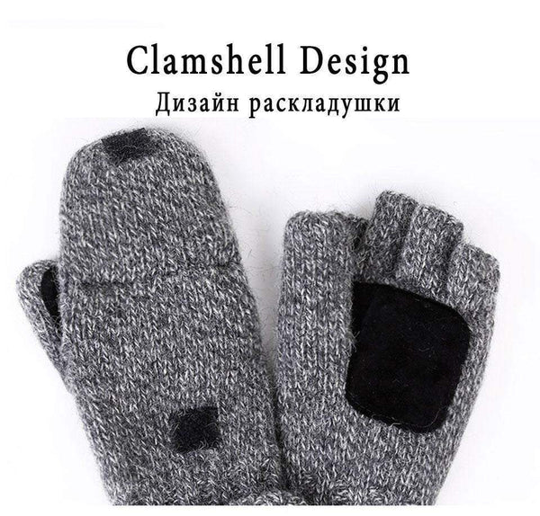 Planet Gates Unisex Plus Thick Male Fingerless Gloves Men Wool Winter Warm Exposed Finger Mittens Knitted Warm Flip Half Finger Glove