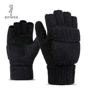Planet Gates Unisex Plus Thick Male Fingerless Gloves Men Wool Winter Warm Exposed Finger Mittens Knitted Warm Flip Half Finger Glove