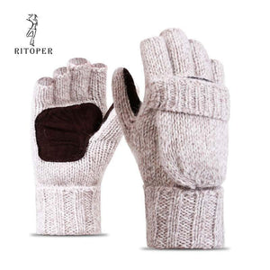 Planet Gates Unisex Plus Thick Male Fingerless Gloves Men Wool Winter Warm Exposed Finger Mittens Knitted Warm Flip Half Finger Glove