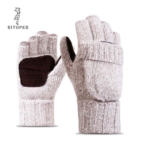 Planet Gates Unisex Plus Thick Male Fingerless Gloves Men Wool Winter Warm Exposed Finger Mittens Knitted Warm Flip Half Finger Glove