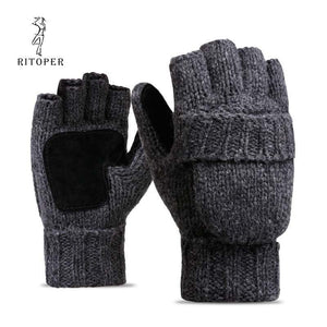 Planet Gates Unisex Plus Thick Male Fingerless Gloves Men Wool Winter Warm Exposed Finger Mittens Knitted Warm Flip Half Finger Glove