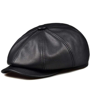 Planet Gates Unisex Winter Pumpkin Black Genuine Leather Hat Women Men Fitted Korean Cowboy Casquette