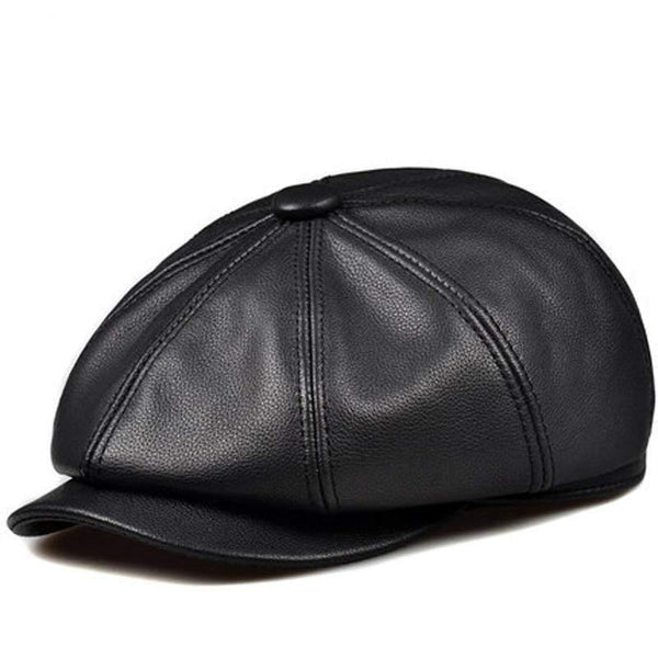Planet Gates Unisex Winter Pumpkin Black Genuine Leather Hat Women Men Fitted Korean Cowboy Casquette