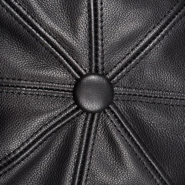 Planet Gates Unisex Winter Pumpkin Black Genuine Leather Hat Women Men Fitted Korean Cowboy Casquette