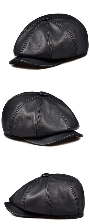 Planet Gates Unisex Winter Pumpkin Black Genuine Leather Hat Women Men Fitted Korean Cowboy Casquette