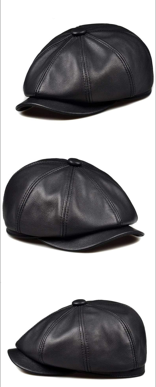 Planet Gates Unisex Winter Pumpkin Black Genuine Leather Hat Women Men Fitted Korean Cowboy Casquette