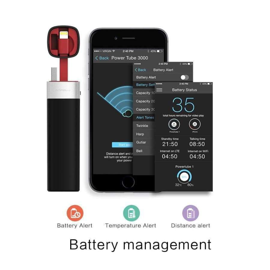 Planet Gates United States / Noble Black Power Bank Battery 3000mAh Smart APP Portable Mini Charger with MFI Lightning Cable for iPhone 6 6S 7 8 Plus iPod Apple