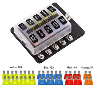Universal 10-Way Car Standard Blade Fuse Box Holder Block LED Indicator 5/10/15/20A