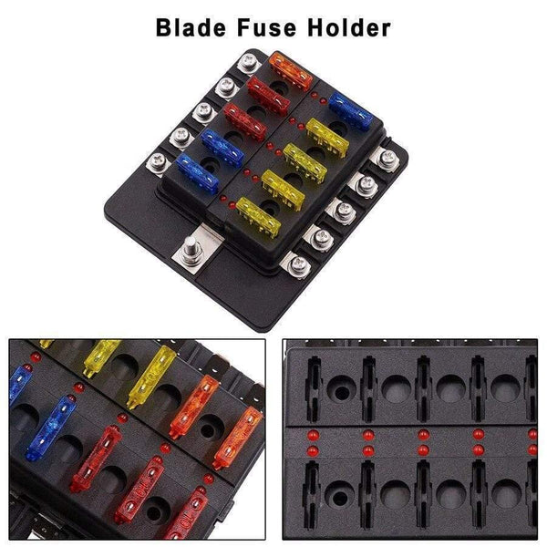 Universal 10-Way Car Standard Blade Fuse Box Holder Block LED Indicator 5/10/15/20A
