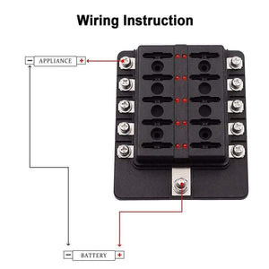 Universal 10-Way Car Standard Blade Fuse Box Holder Block LED Indicator 5/10/15/20A