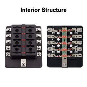 Universal 10-Way Car Standard Blade Fuse Box Holder Block LED Indicator 5/10/15/20A