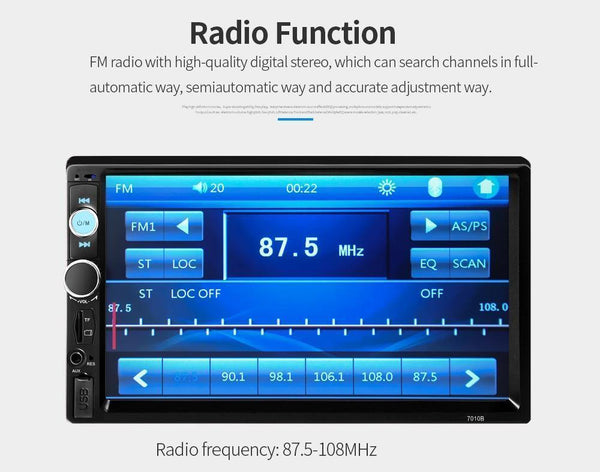 Planet Gates Universal 7010B Car MP5 Player 7inch 2Din Touch Screen Audio Stereo Multimedia FM/MP5/USB/AUX/Bluetooth Camera Car Video Player