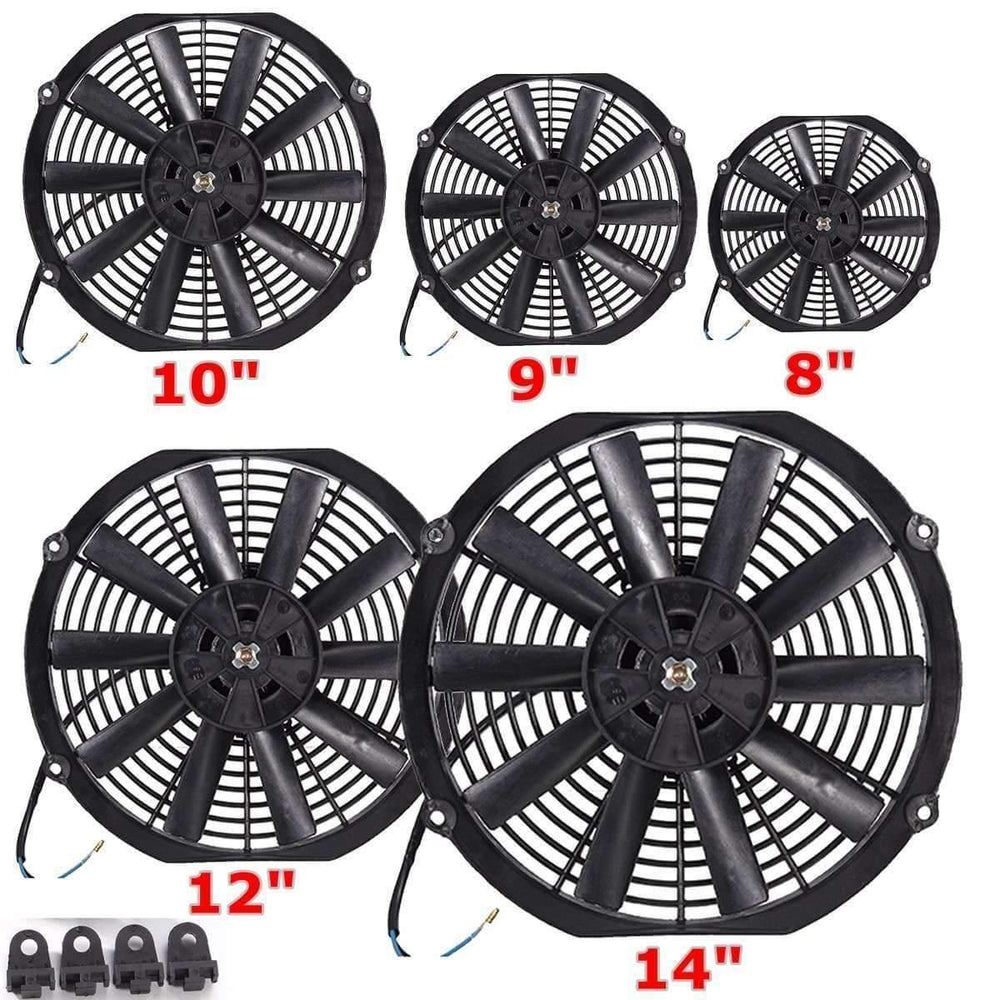 Planet Gates Universal 8 9 10 12 14 Inch 12V 80W 2100RPM Straight Black Blade Electric Cooling Radiator Fan Kit