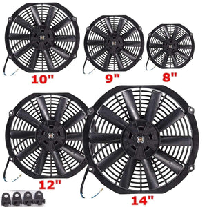 Planet Gates Universal 8 9 10 12 14 Inch 12V 80W 2100RPM Straight Black Blade Electric Cooling Radiator Fan Kit