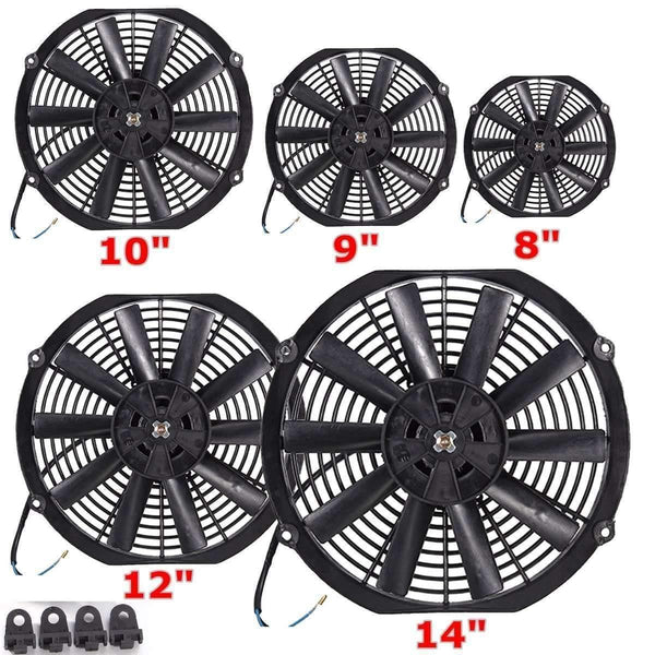 Planet Gates Universal 8 9 10 12 14 Inch 12V 80W 2100RPM Straight Black Blade Electric Cooling Radiator Fan Kit