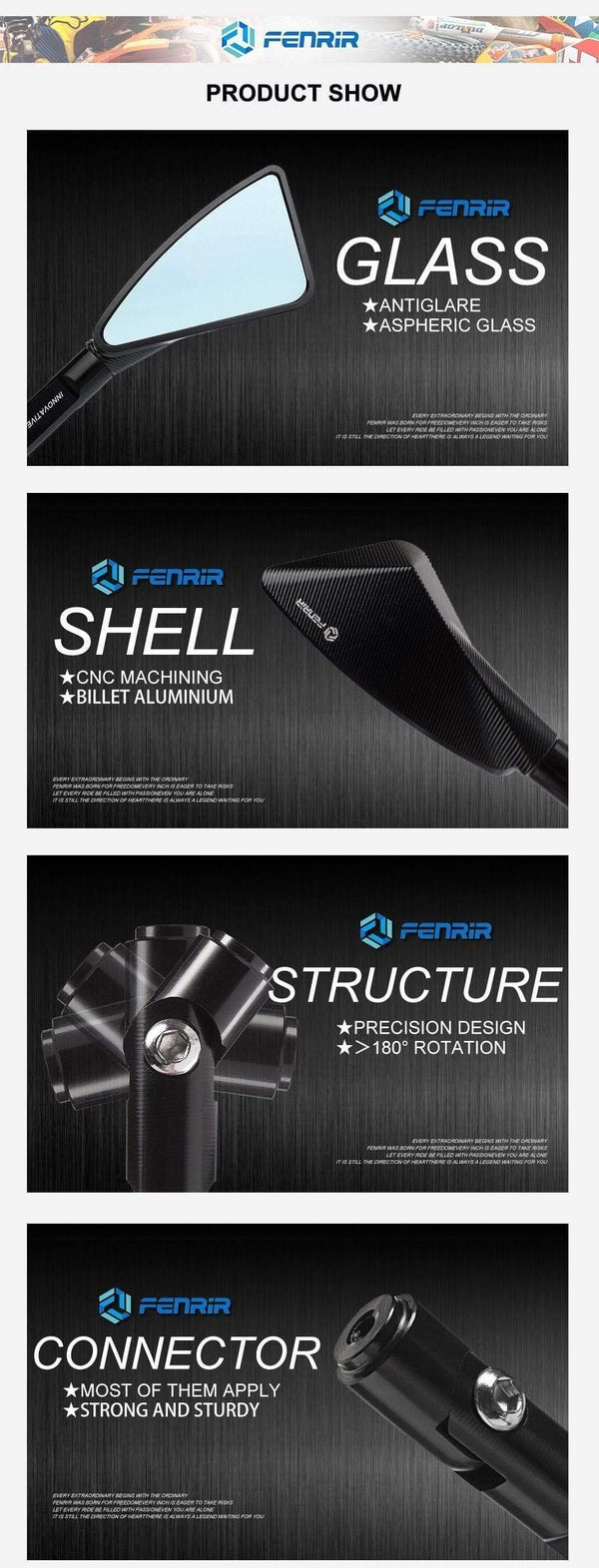 Planet Gates Universal Aluminum CNC Motorcycle Rearview Side mirror for TOMOK Yamaha BMW Honda Suzuki Ducati Kawasaki KTM Hyosung benelli ATV