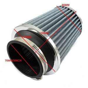 Planet Gates Universal Car Air Filter 76mm 3 Inch High Flow Car Cold Air Intake Filter Aluminum Non-woven Fabric Rustproof Air Intake Hose
