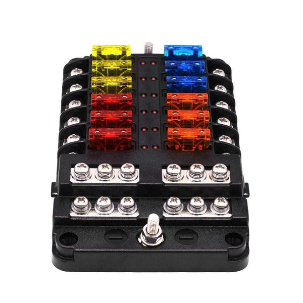 Universal Car Blade Fuse Box Automotive Circuit Fuse Block Holder DC32V 1-12 Way with LED Indicators