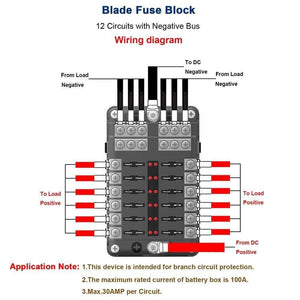 Universal Car Blade Fuse Box Automotive Circuit Fuse Block Holder DC32V 1-12 Way with LED Indicators