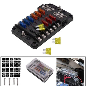 Universal Car Blade Fuse Box Automotive Circuit Fuse Block Holder DC32V 1-12 Way with LED Indicators