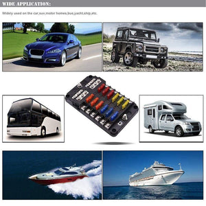 Universal Car Blade Fuse Box Automotive Circuit Fuse Block Holder DC32V 1-12 Way with LED Indicators