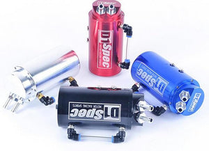 Planet Gates Universal D1 SPEC Engine Round Shape Oil Catch Can Oil Tank Reservoir With 2 Bigger Fittings Oil Catcher
