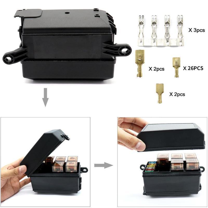 Planet Gates Universal DC 12V Car Marine Boat 6-Way Relay+ 6-Slot ATO/ATC Blade Fuse Holder Box Block Car Auto Replacement Parts Fuses