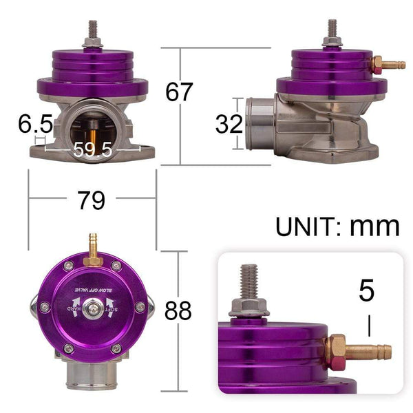 Planet Gates Universal New Type-S Turbo Blow off Valve Adjustable 25psi BOV Blow dump/Blow off adaptor