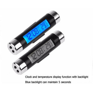 Planet Gates Universal Plastic Fiber Car Interior Air Outlet Thermometer Electronic Clock 2 in 1 LED Digital Display Blue Backlight 8cm*1.5cm