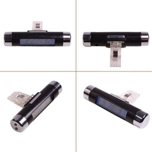 Planet Gates Universal Plastic Fiber Car Interior Air Outlet Thermometer Electronic Clock 2 in 1 LED Digital Display Blue Backlight 8cm*1.5cm