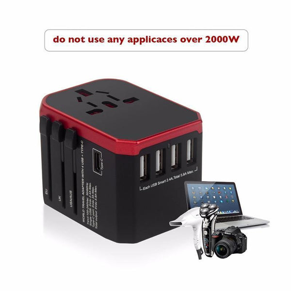 Planet Gates Universal Plug / Grey Travel adapter UK AU EU US 4in1 International Charge Adapter USB Type-C Charger Mobile Phone Cell Phone Universal adapt
