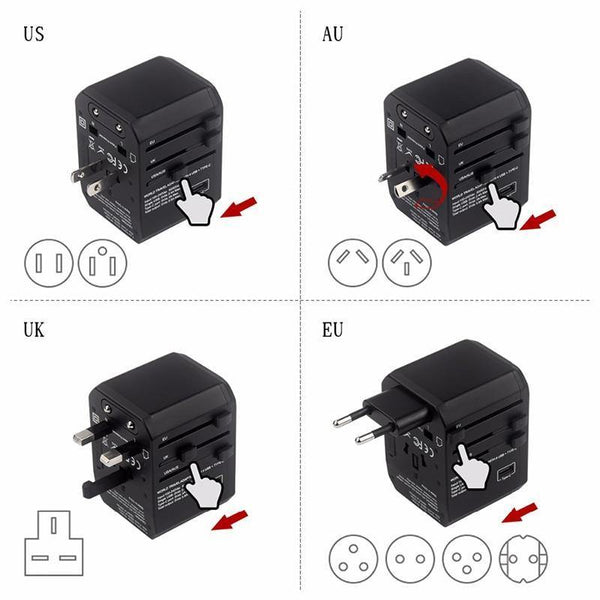 Planet Gates Universal Plug / Grey Travel adapter UK AU EU US 4in1 International Charge Adapter USB Type-C Charger Mobile Phone Cell Phone Universal adapt