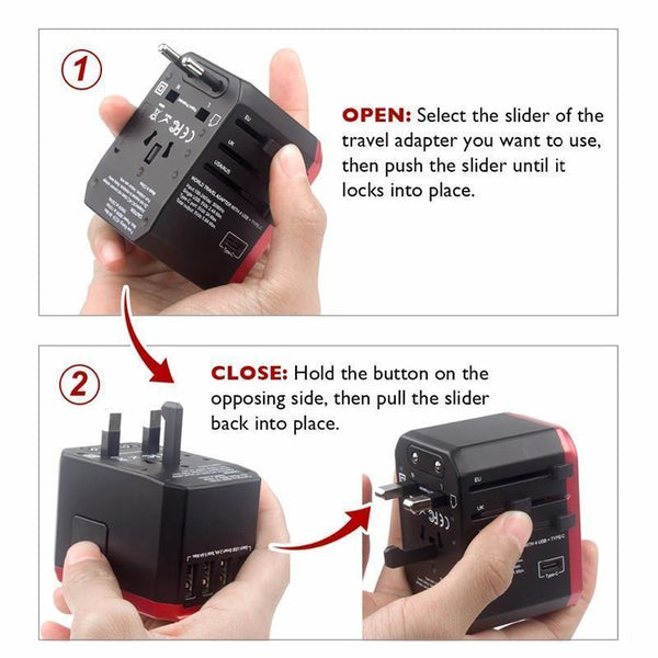 Planet Gates Universal Plug / Grey Travel adapter UK AU EU US 4in1 International Charge Adapter USB Type-C Charger Mobile Phone Cell Phone Universal adapt