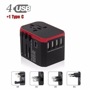Planet Gates Universal Plug / Red Travel adapter UK AU EU US 4in1 International Charge Adapter USB Type-C Charger Mobile Phone Cell Phone Universal adapt