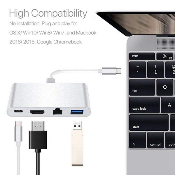 Planet Gates Universal Type-C to HDMI 4K+ RJ45 Gigabit Ethernet+ USB 3.1 Type C Hub Adapter Connector Combo Mobile Phone Adapters Accessories